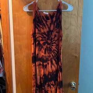 Hand bleach tie died mini dress